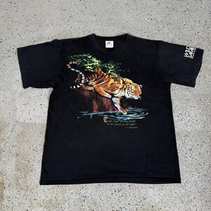 Vintage Tiger Jungle T Shirt Mens XL Black Animal Nature 90s Single Stitched USA